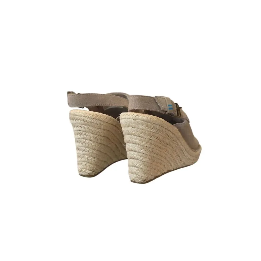 Toms Monica Taupe Suede Espadrille Wedge Slingback Sandals Size 6W